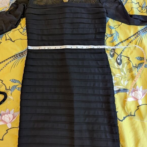 ADRIANNA papell bodycon stretch knit dress illusion mesh neckline black euc sz m - Picture 5 of 6